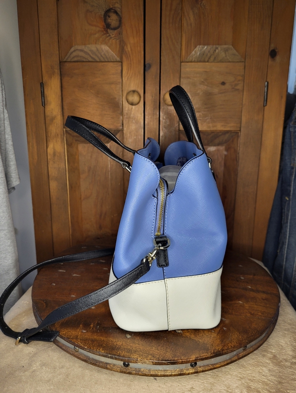 kate spade Two-Tone Periwinkle & Cream Satchel with Black Handles - Picture 16 of 17